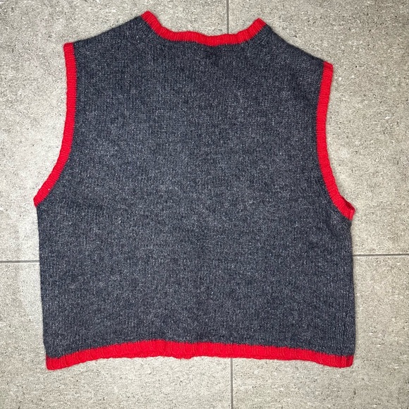 Y2K The Limited Women’s Gray Cropped Sweater Vest Red Trim Lambswool Blend Large - Picture 4 of 5